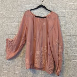 Johnny Was , medium, blush pink blouse